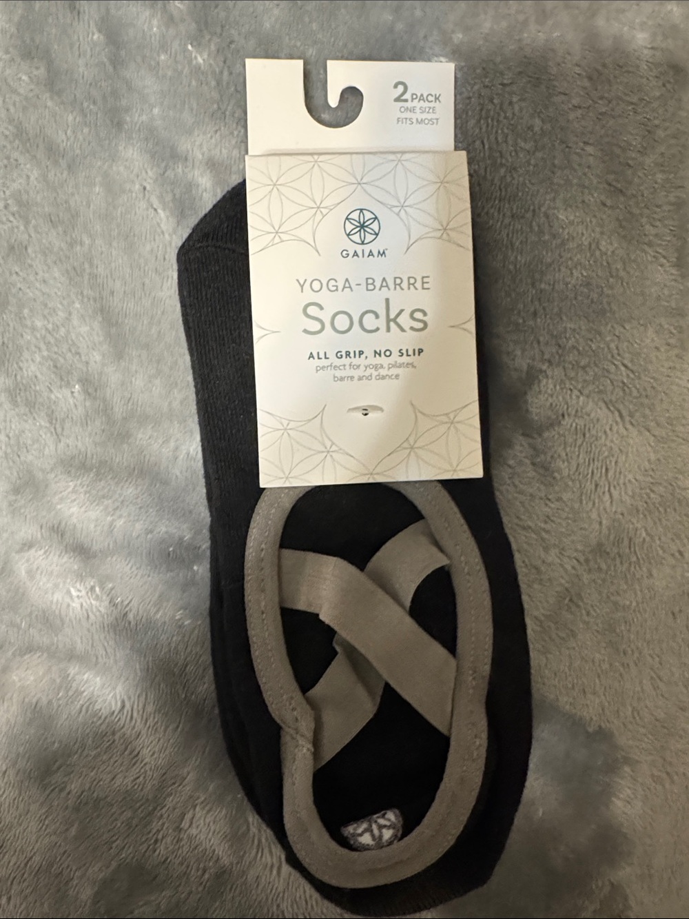 GAIAM Black Yoga-Barre No-Slip Grip Socks with Gray Straps